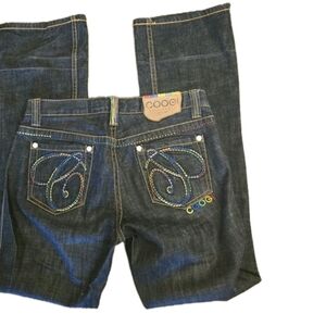 COOGI Women's Dark Indigo Boot Cut Jeans with Multicolor Embroidery